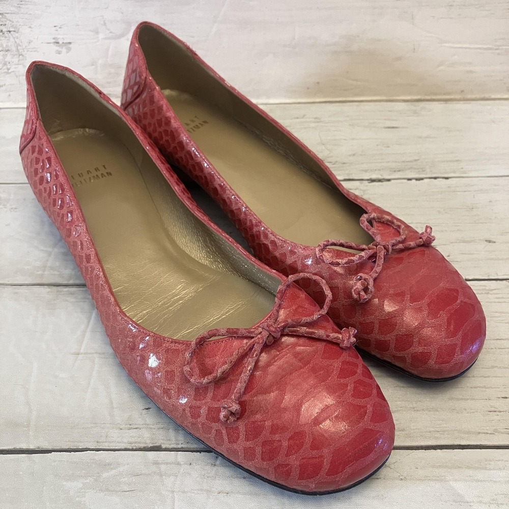Stuart Weitzman Coral Pink Snakeskin-Embossed Leather Ballet Flats